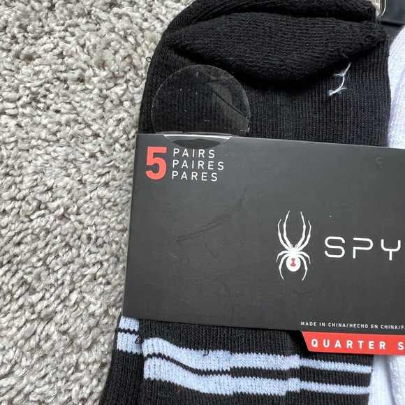 Spyder 5 Pair Men Performance Training Quarter Socks Black White,Shoe 6-12 - Picture 5 of 5